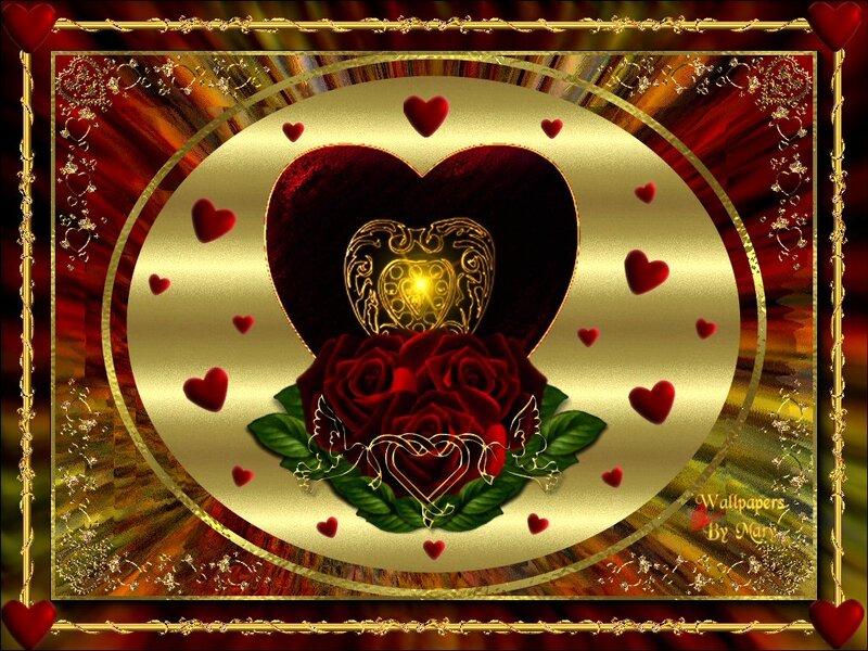 Red Roses and Heart — Romantic, Digital Art, Hearts
