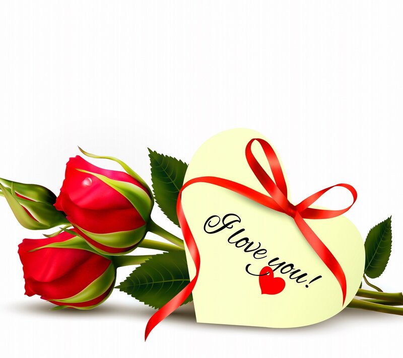 Red Roses and Heart — Romantic, Digital Art, Ribbon