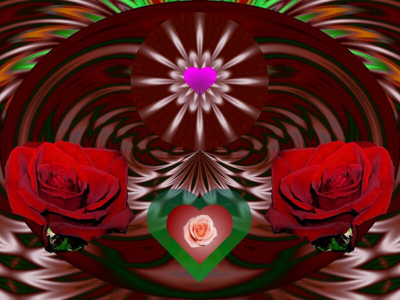 Red Roses and Heart — Romantic, Digital Art, Rose