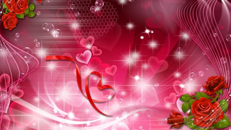 Red Roses and Hearts — Pink, Romantic, Digital Art