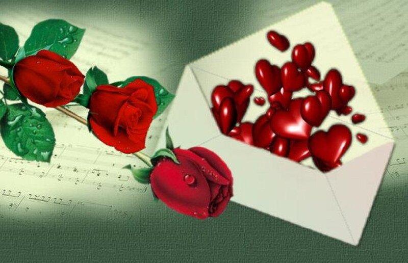 Red Roses and Hearts — Romantic, Digital Art, Envelope