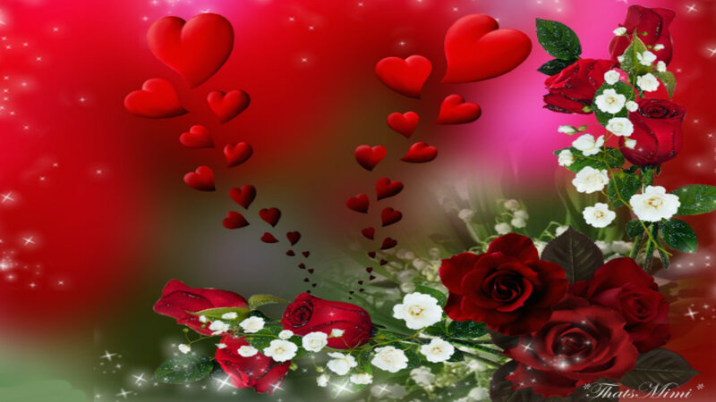 Red Roses and Hearts — Romantic, Digital Art, Flowers