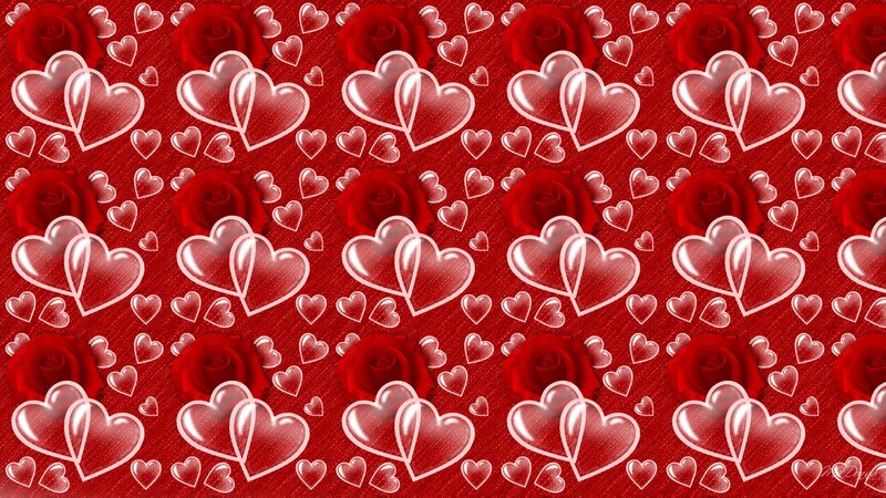 Red Roses and Hearts — Romantic, Digital Art, Pattern