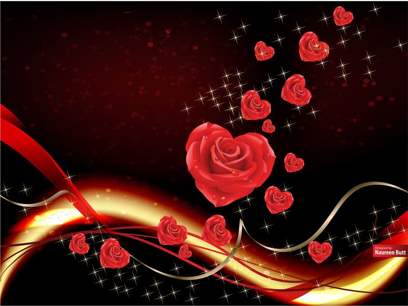 Red Roses and Hearts — Romantic, Digital Art, Ribbons