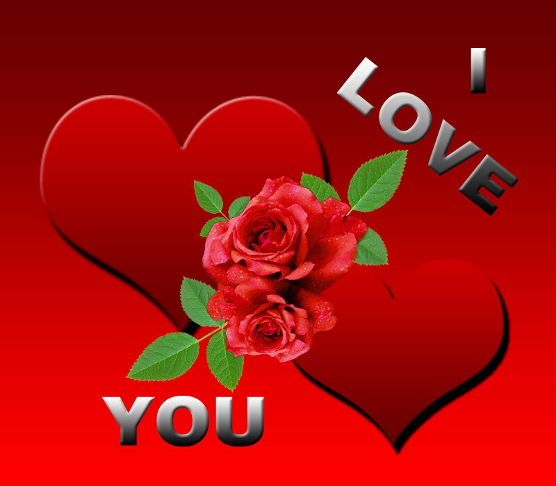 Red Roses and Hearts — Romantic, Digital Art