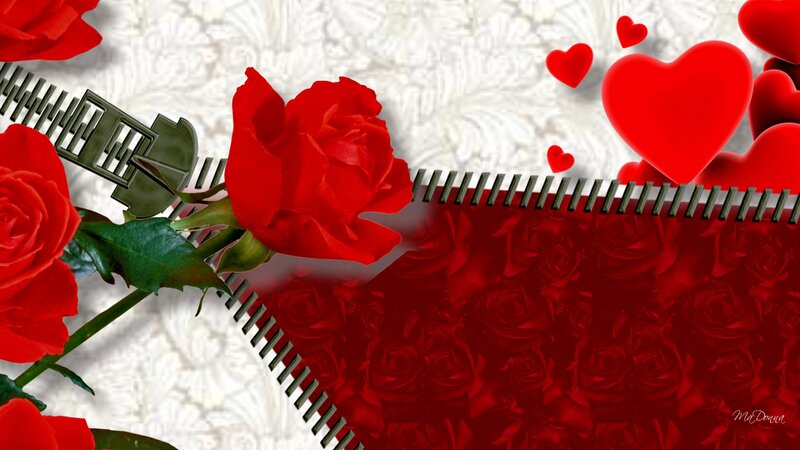 Red Roses and Hearts — Romantic, Digital Art, Zipper