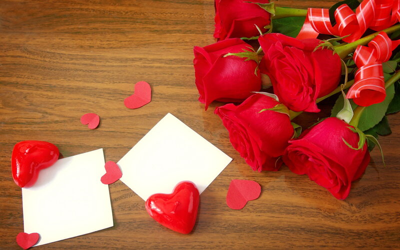Red Roses and Hearts — Romantic, Photograph, Cards
