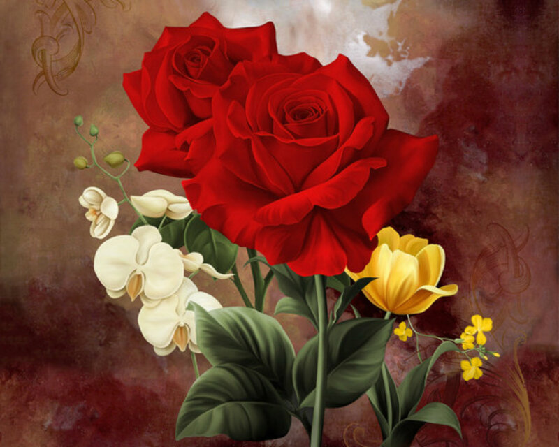 Red Roses and Orchids — Dramatic