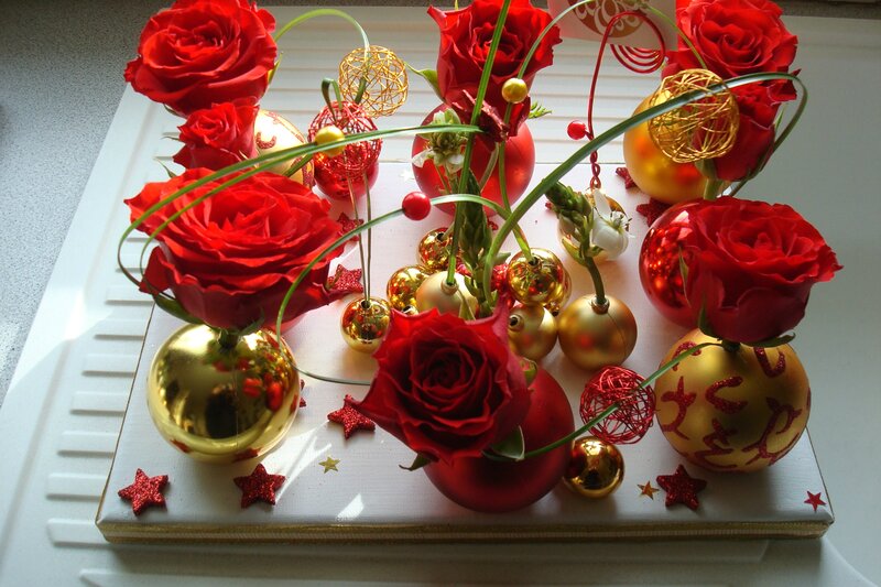 Red Roses and Ornaments — Festive