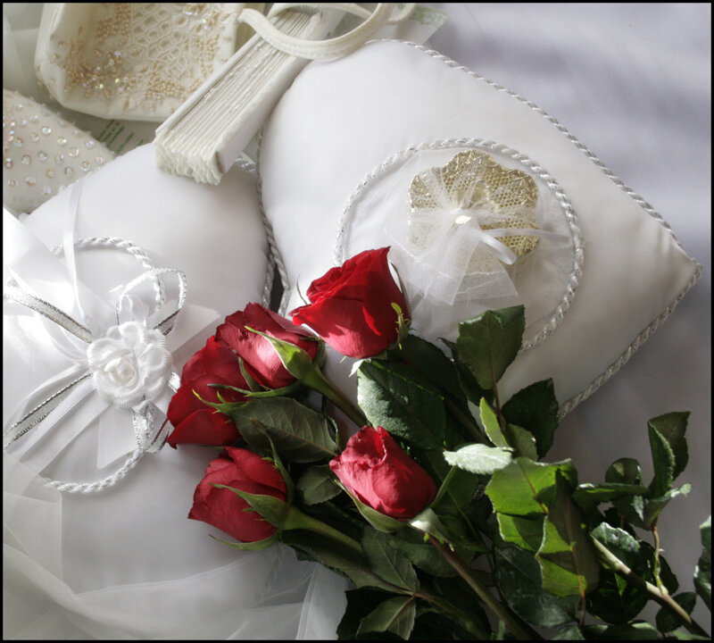 Red Roses and Wedding Pillows