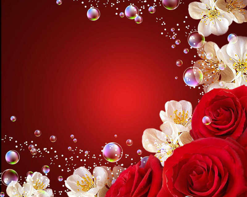 Red Roses and White Flowers — Romantic, Digital Art, Bubbles