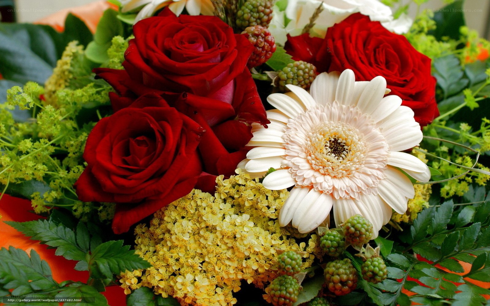 Red roses and white gerbera bouquet