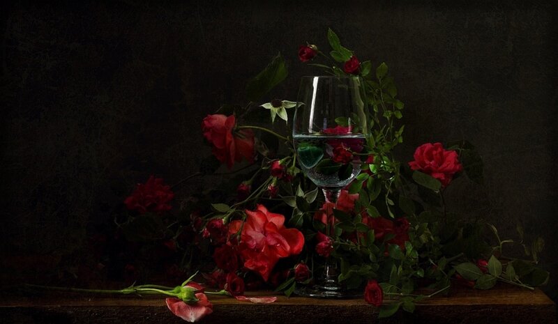 Red Roses and Wine Glass