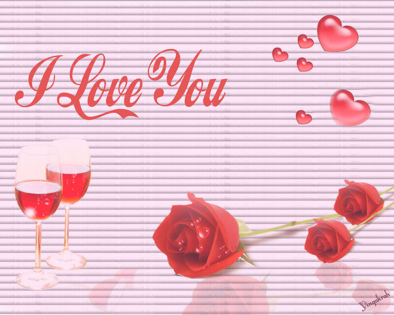 Red Roses and Wine Glasses — Romantic, Digital Art