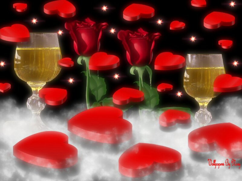 Red Roses and Wine Glasses — Romantic, Night, Digital Art