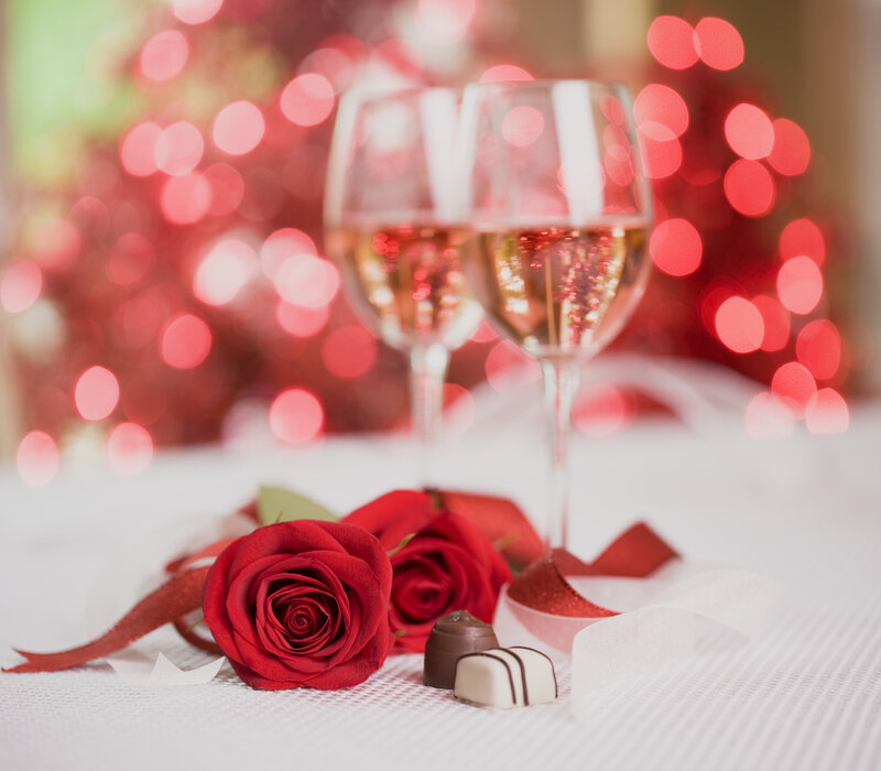 Red Roses and Wine Glasses — Romantic, Photograph
