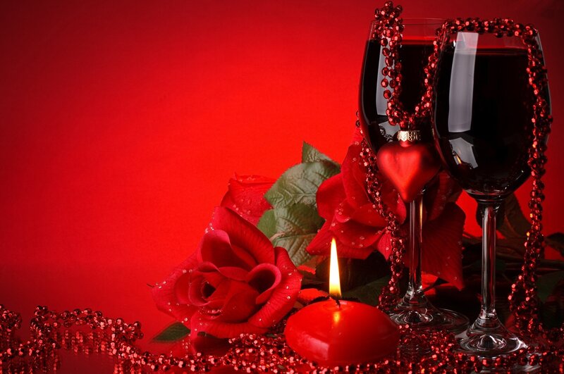 Red Roses and Wine — Romantic, Night, Photograph