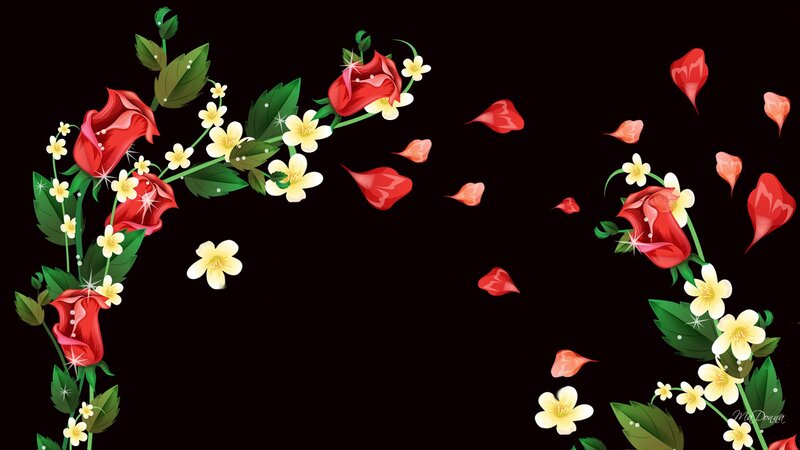Red Roses and Yellow Flowers — Black