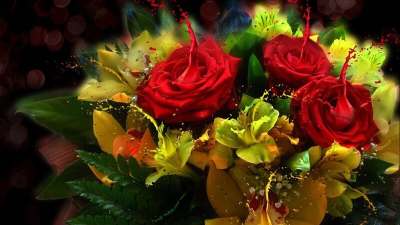 Red Roses and Yellow Flowers