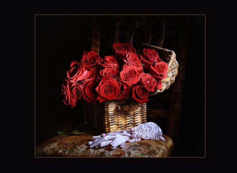 Red roses in a basket