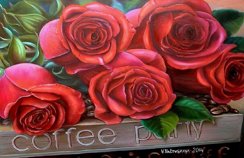 Red Roses in a Box — Calm, Painting
