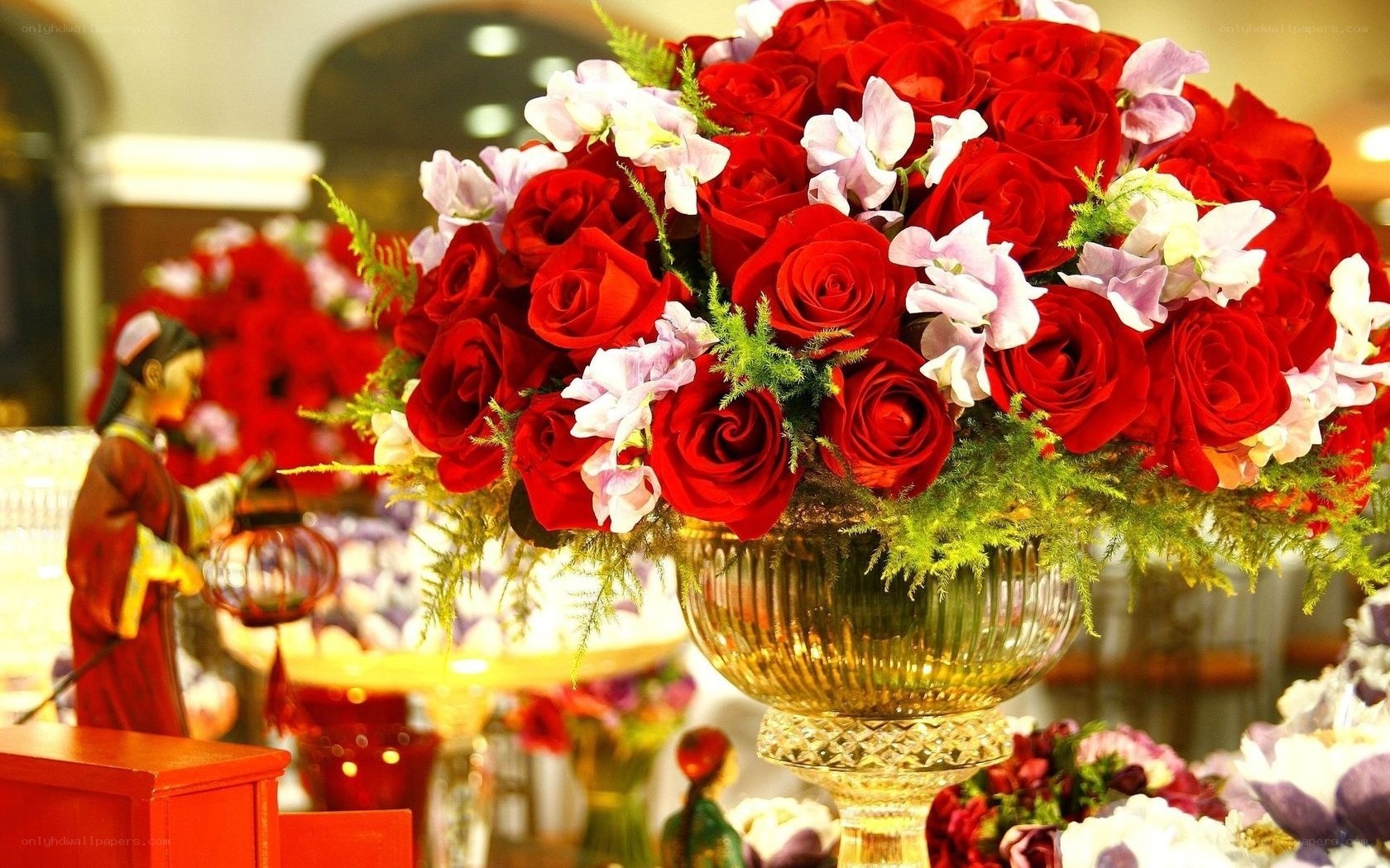 Red roses in a glass vase