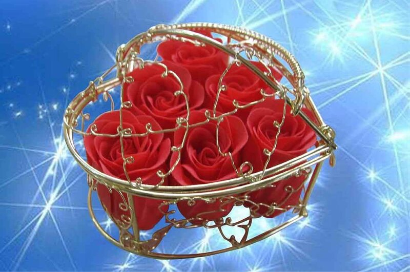 Red roses in a heart basket
