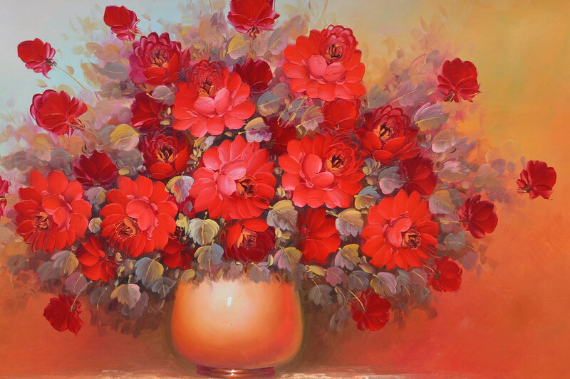 Red Roses in a Vase — Vibrant