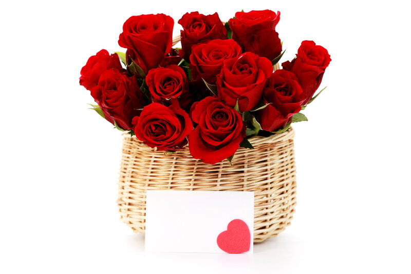Red Roses in Basket — Calm, Photograph, Card