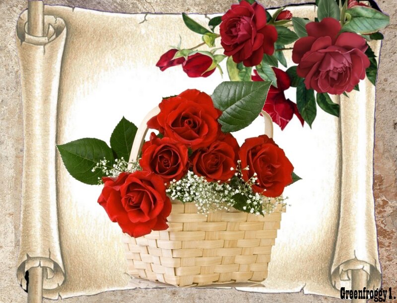 Red Roses in Basket — Romantic, Digital Art