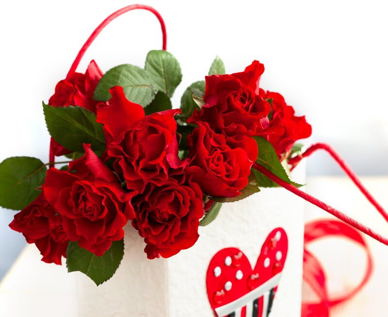 Red Roses in Basket — Romantic, Photograph, Heart