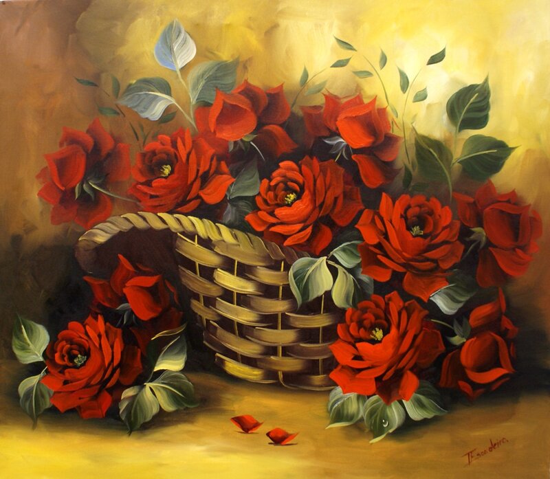 Red Roses in Basket — Warm