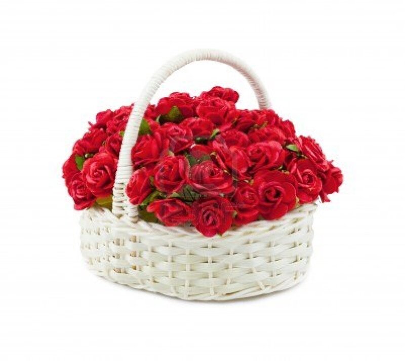 Red Roses in Basket — White
