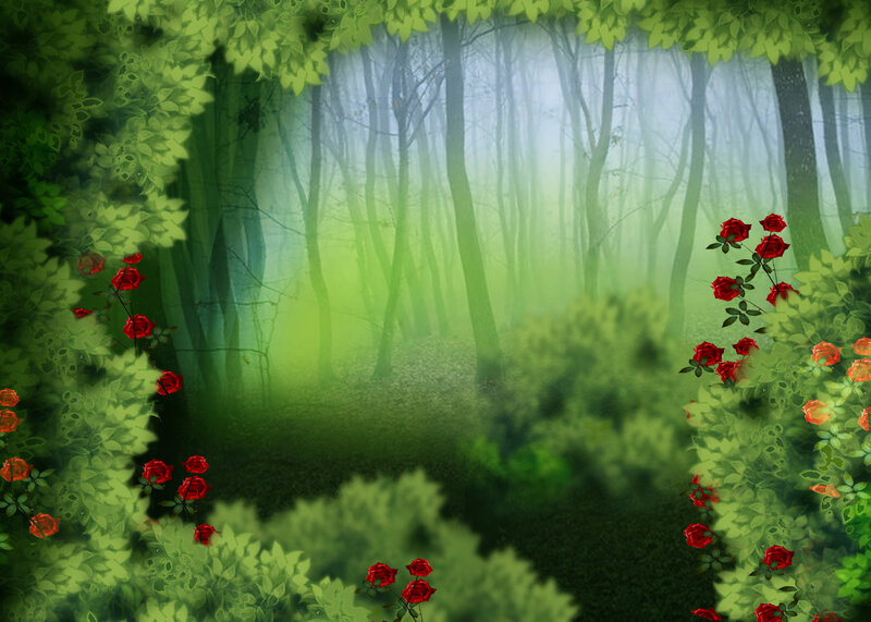 Red Roses in Forest — Green