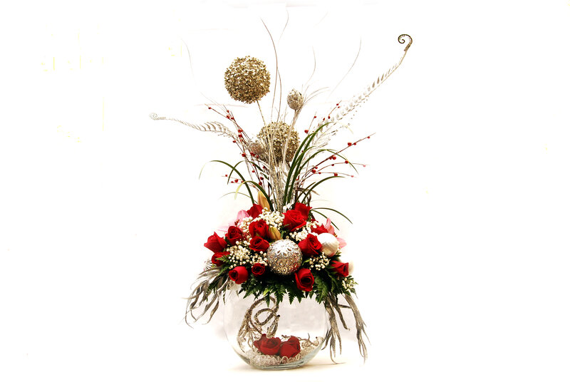 Red Roses in Glass Vase — Festive