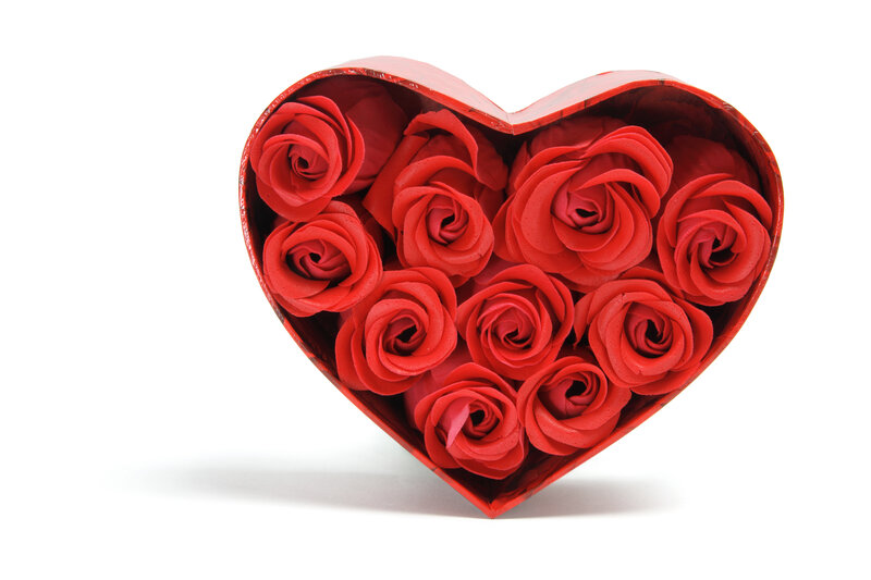Red Roses in Heart Box — Romantic, Photograph, Heart-shaped Box