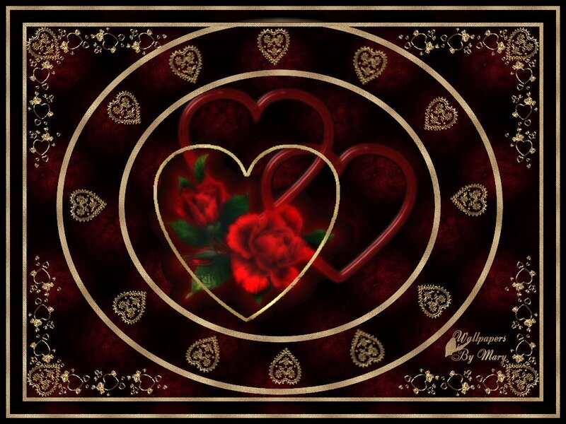 Red Roses in Heart — Romantic, Digital Art, Hearts