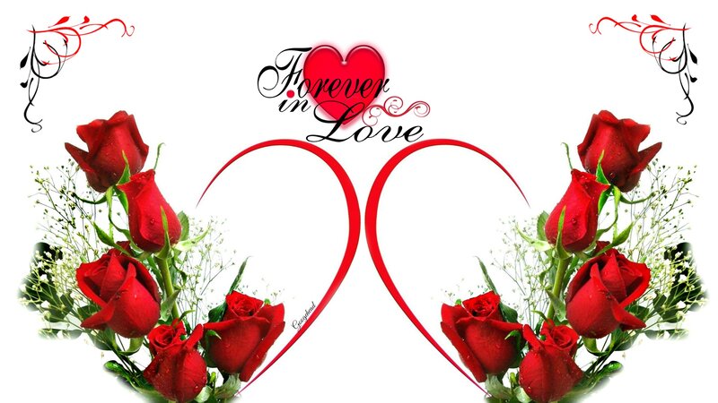 Red Roses in Heart Shape — Romantic, Digital Art, Flowers, Text