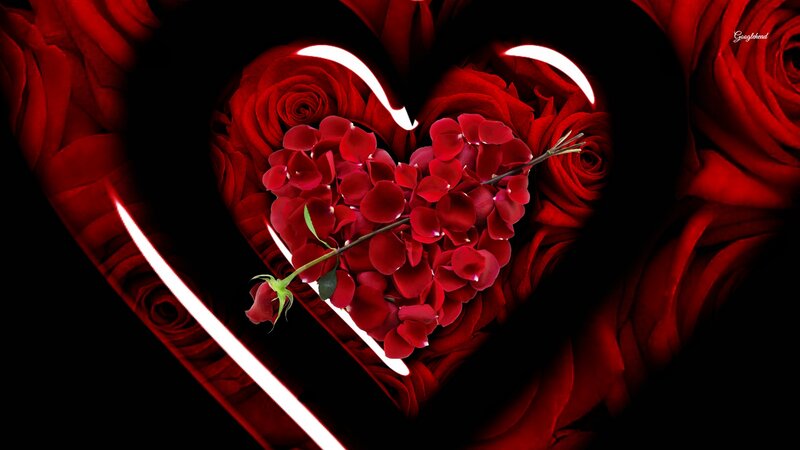 Red Roses in Heart Shape — Romantic, Digital Art, Rose Petals