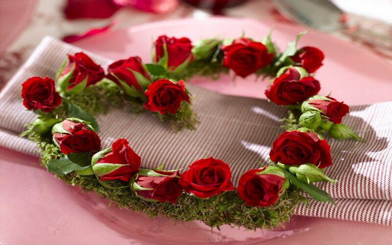 Red Roses in Heart Shape — Romantic, Photograph, Moss