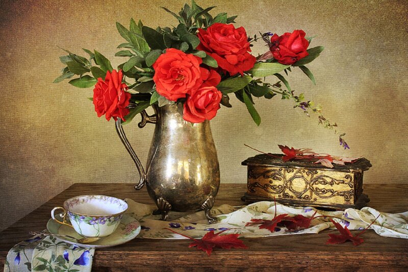 Red Roses in Pitcher — Serene
