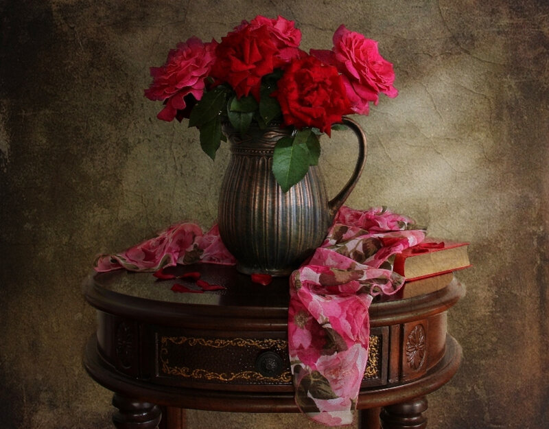 Red Roses in Pitcher