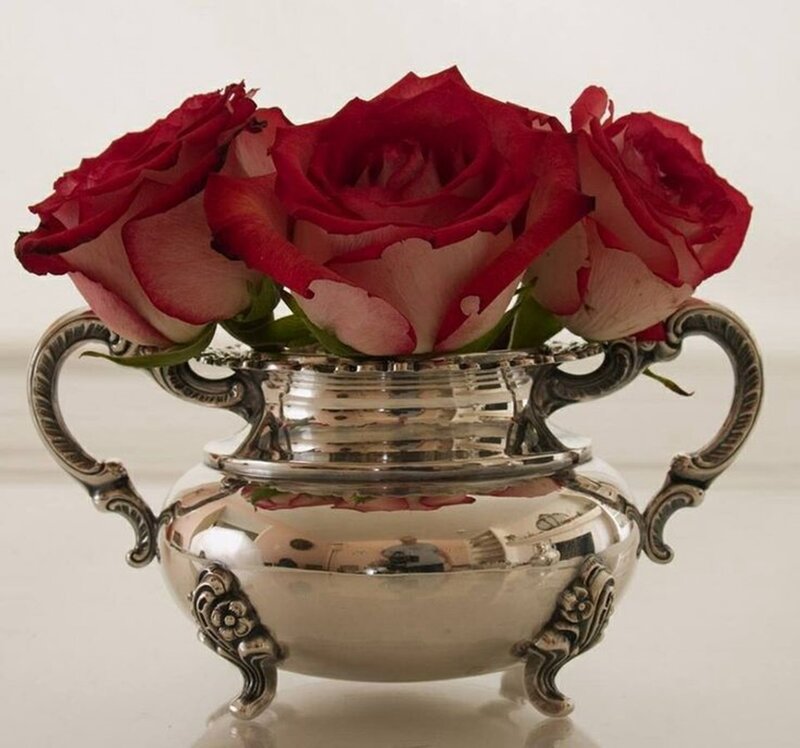 Red Roses in Silver Vase — Elegant