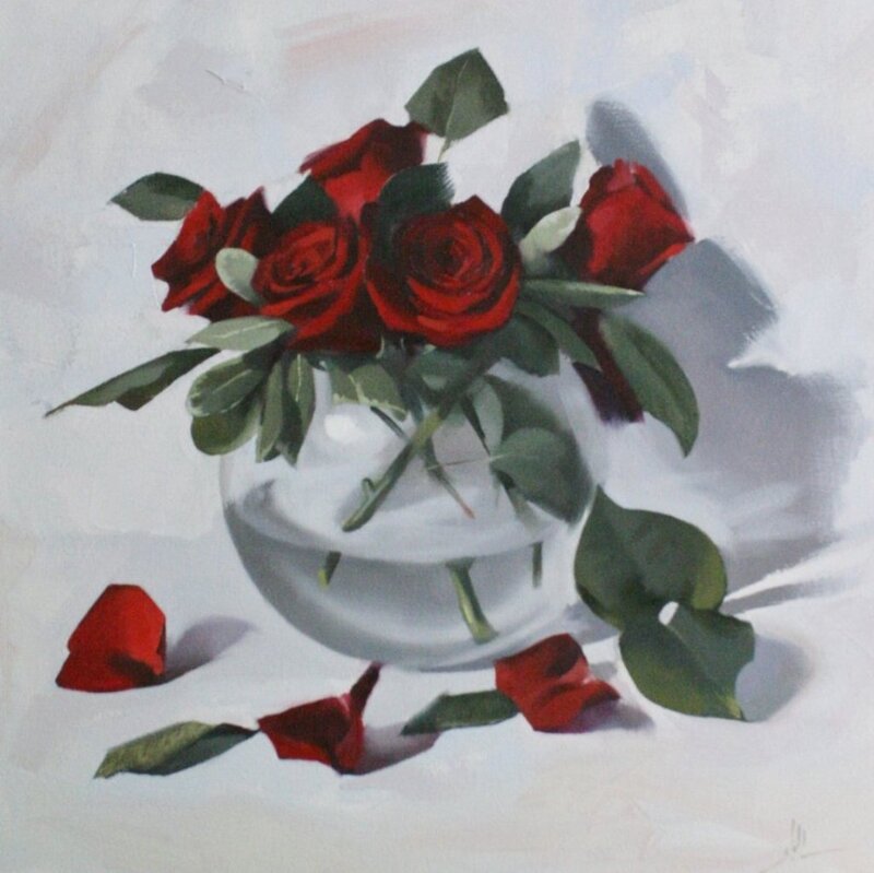 Red Roses in Vase — Calm, Painting