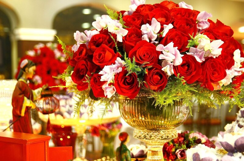 Red Roses in Vase — Festive, Night