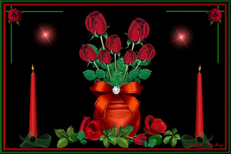 Red Roses in Vase — Romantic, Night