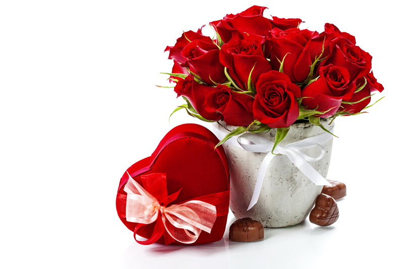 Red Roses in Vase — Romantic, Photograph, Chocolates