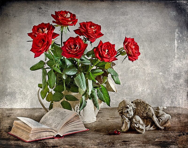 Red Roses in Vase — Serene, Photograph, Book