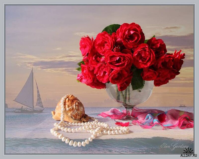 Red Roses in Vase — Serene, Sunset
