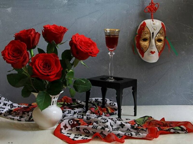 Red Roses in Vase — Still Life, Photograph